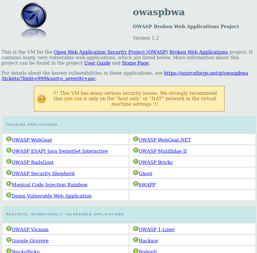 OWASP BWA VM Settings - Github Personal Blog